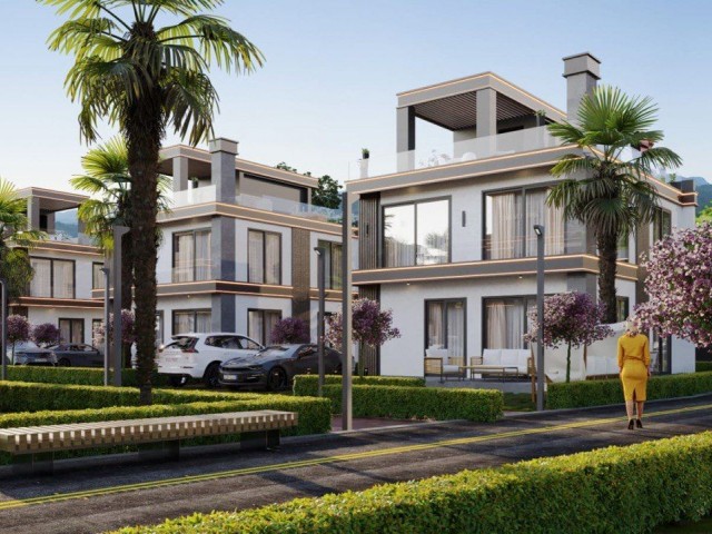 Unser Villa-Projekt besteht aus 4 und 3 Schlafzimmern in Girne Lapta, fußläufig zum Strand, zentral gelegen, Pool, Garten und offenem Balkon und Terrasse auf beiden Etagen