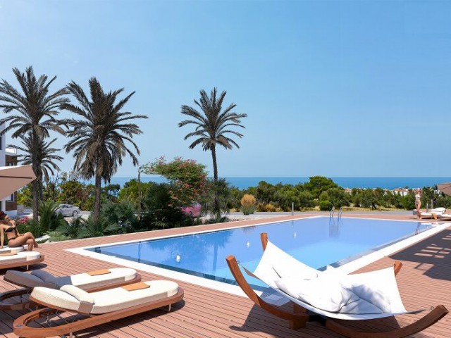 Makellose Penthouse- und Gartenapartments mit 2 Schlafzimmern und herrlichem Meer- und Bergblick in Karaağaç, Kyrenia