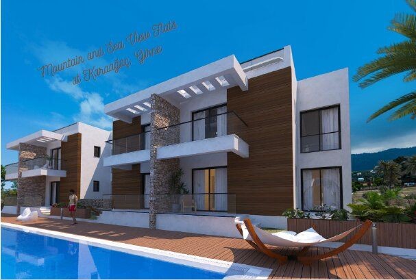 Makellose Penthouse- und Gartenapartments mit 2 Schlafzimmern und herrlichem Meer- und Bergblick in Karaağaç, Kyrenia