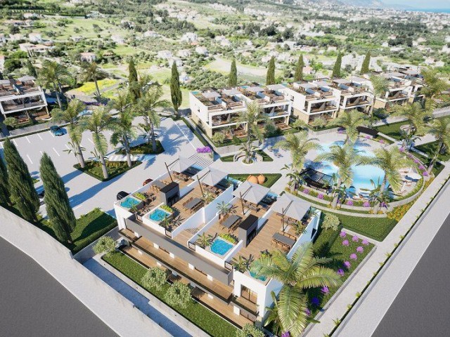 Girne - Lapta'da Satılık Ortak Yüzme Havuzlu Şık 2+1 Penthouse & Bahçeli Daireler