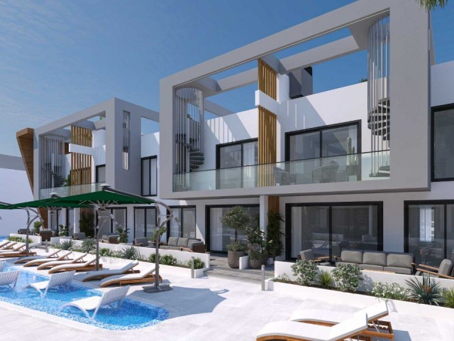 Moderne 2-Zimmer-Wohnung mit Gemeinschaftspool zum Verkauf in Yeniboğazi, Famagusta