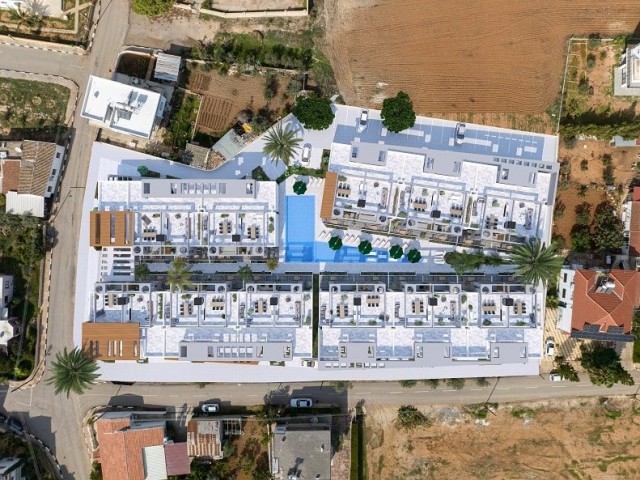 Moderne 2-Zimmer-Wohnung mit Gemeinschaftspool zum Verkauf in Yeniboğazi, Famagusta