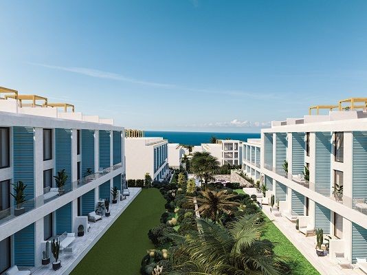 Luxuriöses Gartenapartment mit 1 Schlafzimmer, Duplex-Penthouse und Bungalow am Meer zum Verkauf in Küçük Erenköy, Famagusta