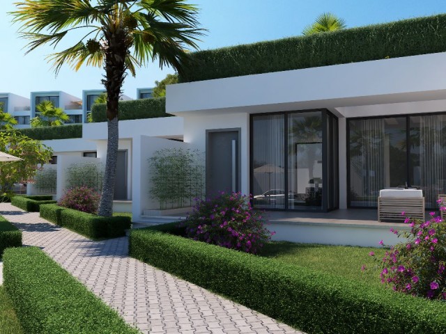 In Esentepe werden spezielle neue Projektkombinationen aus Villa, Haus mit Pool und Bungalow zum Vorverkauf angeboten. Kyrenia