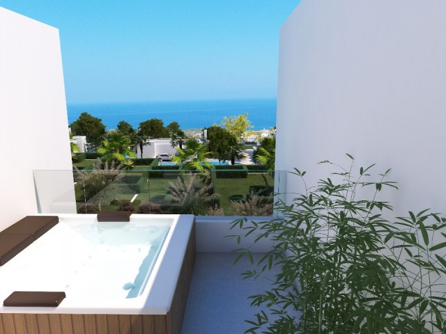 In Esentepe werden spezielle neue Projektkombinationen aus Villa, Haus mit Pool und Bungalow zum Vorverkauf angeboten. Kyrenia