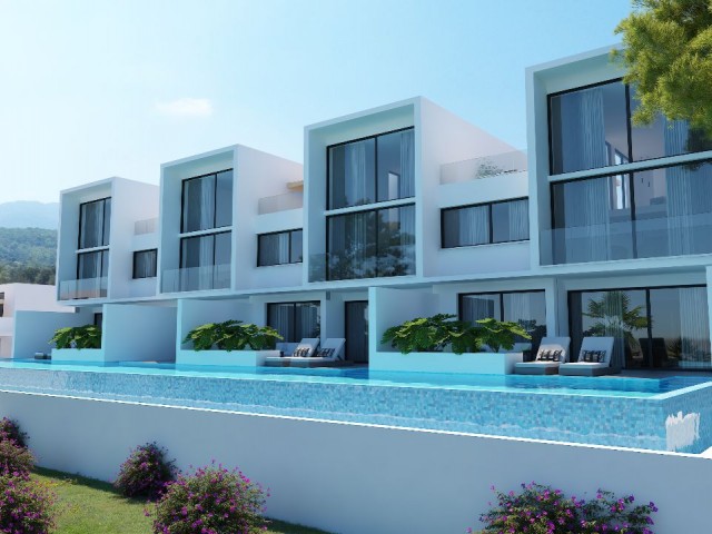 In Esentepe werden spezielle neue Projektkombinationen aus Villa, Haus mit Pool und Bungalow zum Vorverkauf angeboten. Kyrenia