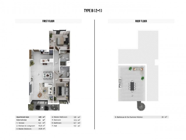 For sale 2+1 apartments of a popular project in Yeni Bogazici, from 105 sq.m with a 30% deposit and installments for 24 months after receiving the keys