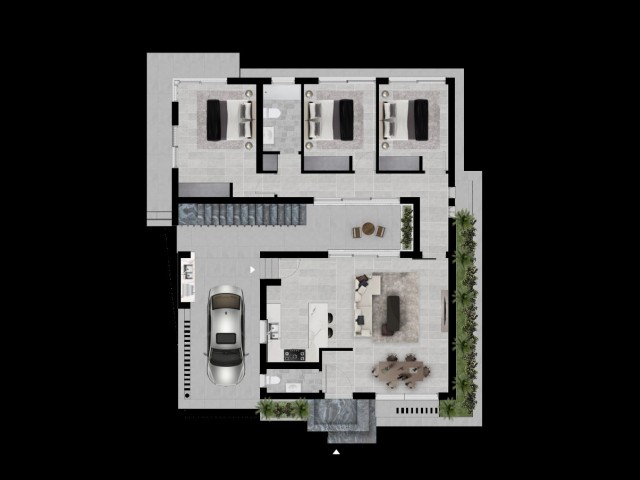 Bungalow in Yeni Bogazici 3+1 with a private pool and  private roof terrace: land 420 sq.m. Only 2 units left with the payment plan! The key handover is April, 2024. 