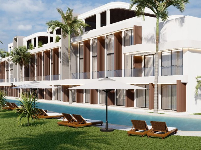 2+1 (58 m2) mit privatem Pool und Garten oder ausgestatteter Dachterrasse, mit einem Einführungspreis von 123 m2, Zahlungsplan, 40 % Eintrittsgebühr und 3-Jahres-Raten! In einer Anlage mit eigenem Beachclub