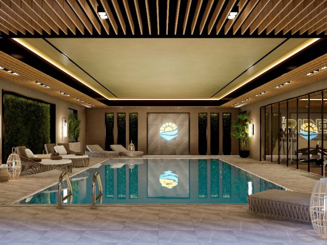 2+1 (58 m2) mit privatem Pool und Garten oder ausgestatteter Dachterrasse, mit einem Einführungspreis von 123 m2, Zahlungsplan, 40 % Eintrittsgebühr und 3-Jahres-Raten! In einer Anlage mit eigenem Beachclub