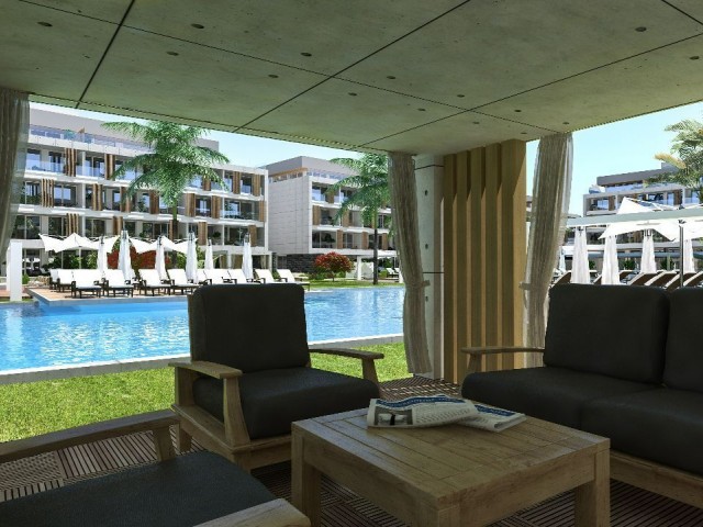 In Iskele, Long Beach, luxurous Courtyard complex 1+1, 80 sq.m, fully furnished. Good for living and renting daily/monthly!