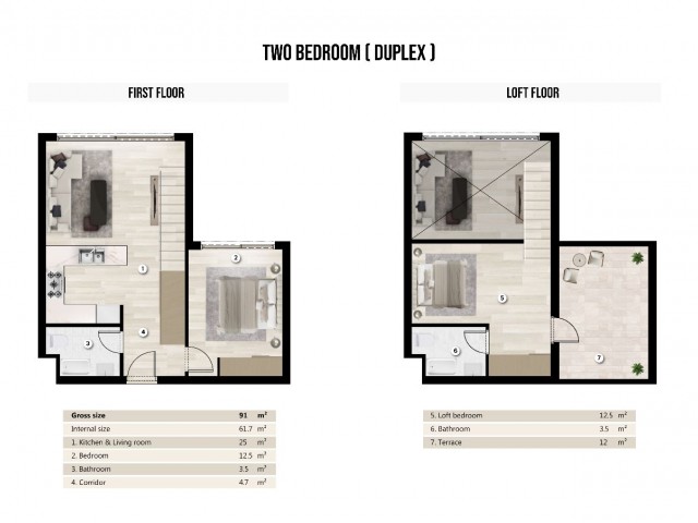 Stüdyo, stüdyo çatı katı, 1+1 çatı katı, 2+1 dubleks Bose'da 85.000 £ karşılığında satılık, Alan 50 m2. M. 