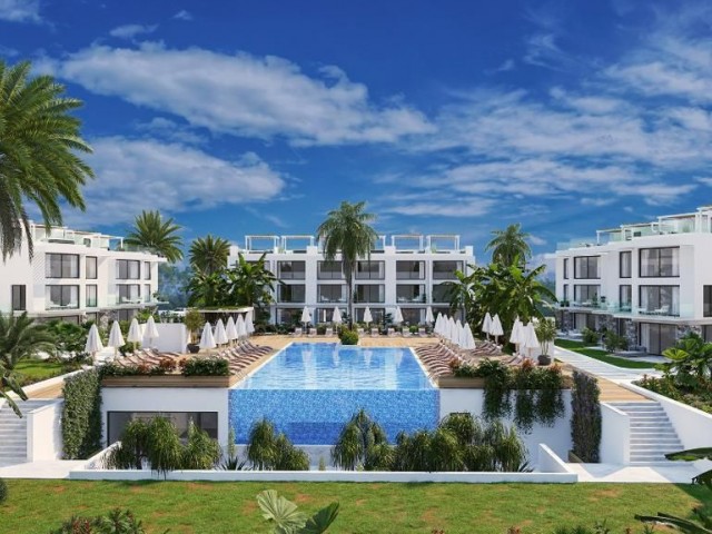 Satılık Daire 1+1, 55 m2 + teras 11 m2, Tatlysu'daki Salos Beach tatil kompleksinde ilk sırada, pano