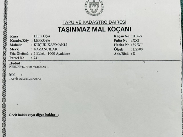 kaymaklıda  satılık  türk malı  arsa