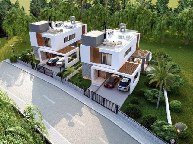 Moderne Design-Luxus-Villen zum Verkauf in Kyrenia Laptada mit Meer- und Bergblick!