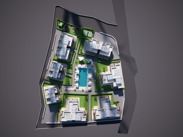 Turkish deed apartments in a complex with a pool, 300m from the sea in Karsiyaka, Girne. With ground floor or upper floor terrace options.05338403555 ** 