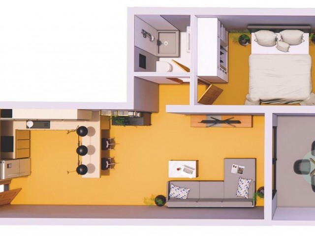 Iskele mukemmel konumda deniz manzaralı satılık 1+1 daire