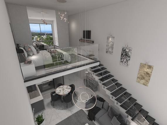Luxuriöses Loft-Apartment mit 1 Schlafzimmer und Meerblick in Girne Esentepe