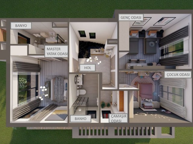 Gönyeli Moderna Villaları 3 Yatak odalı  2 Tip secenek vardır  130m2- 150 m2 