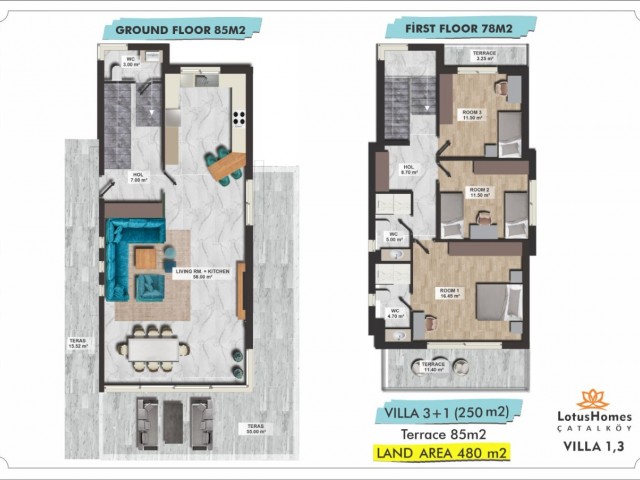 ÇATALKÖY LOTUS HOME VILLAS 3+1 (250M2 1. VİLLA)