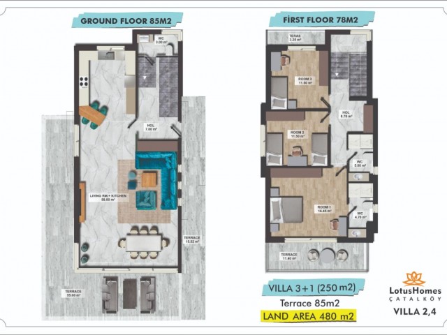 ÇATALKÖY LOTUS HOME VILLAS 3+1 (250M2 1. VİLLA)