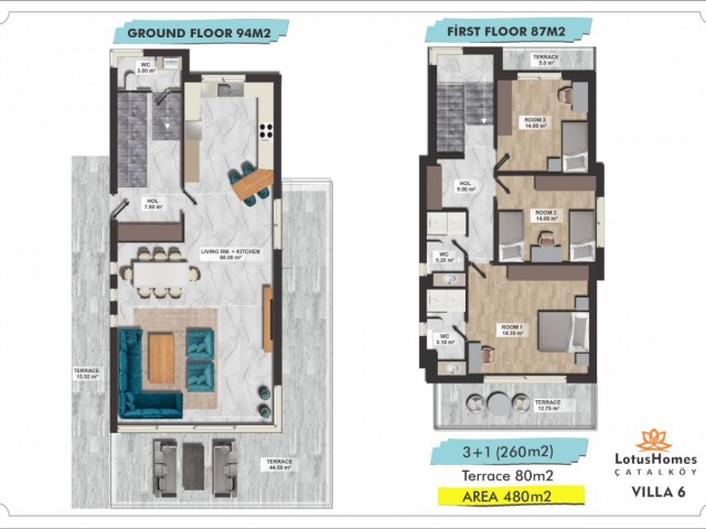 ÇATALKÖY LOTUS HOME VILLAS 3+1 (250M2 1. VİLLA)