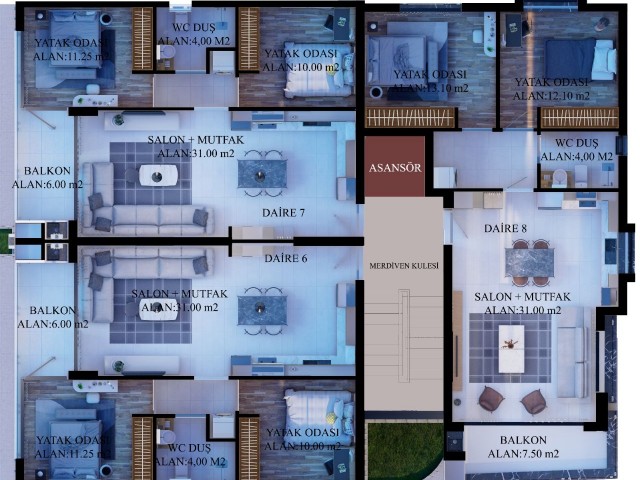 NICOSIA ORTAKÖY 2+1 PENTHOUSE ZU VERKAUFEN (260124Kg03)