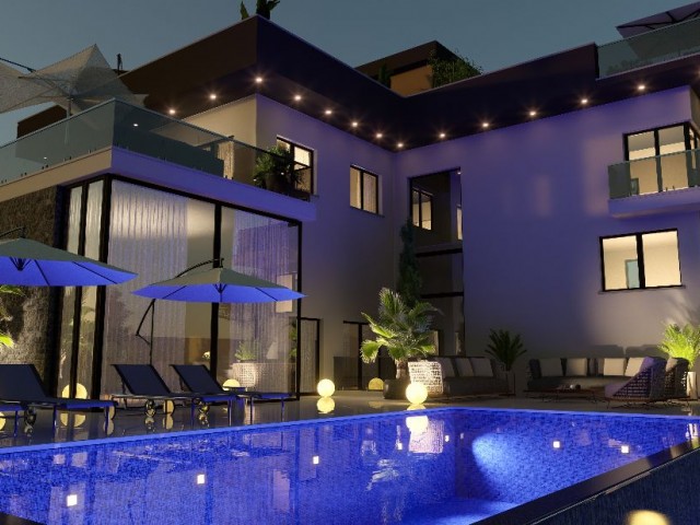 Lapta super luxury 4 +1 villa with private pool, 5 bathrooms, WC, sauna, indoor pool, bar, fitness, 