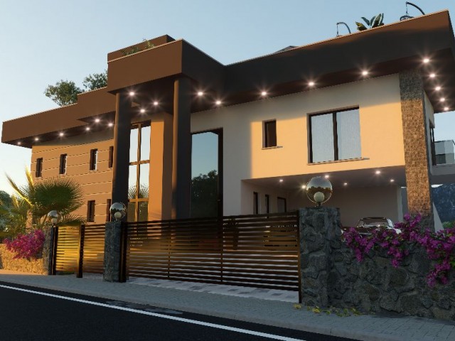 Lapta super luxury 4 +1 villa with private pool, 5 bathrooms, WC, sauna, indoor pool, bar, fitness, 5mx10 m infinity pool, underfloor heating, cooling WRF, indoor garage