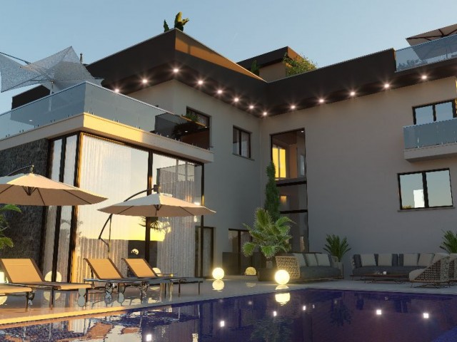 Lapta super luxury 4 +1 villa with private pool, 5 bathrooms, WC, sauna, indoor pool, bar, fitness, 5mx10 m infinity pool, underfloor heating, cooling WRF, indoor garage