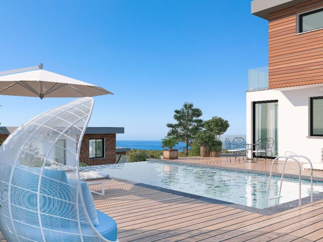 Современные виллы Typlex 4+2 с бассейном на продажу в очень красивом месте с видом на горы и море в районе Чаталкой в ​​Кирении!