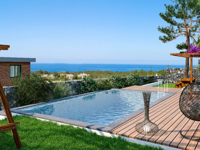 Современные виллы Typlex 4+2 с бассейном на продажу в очень красивом месте с видом на горы и море в районе Чаталкой в ​​Кирении!