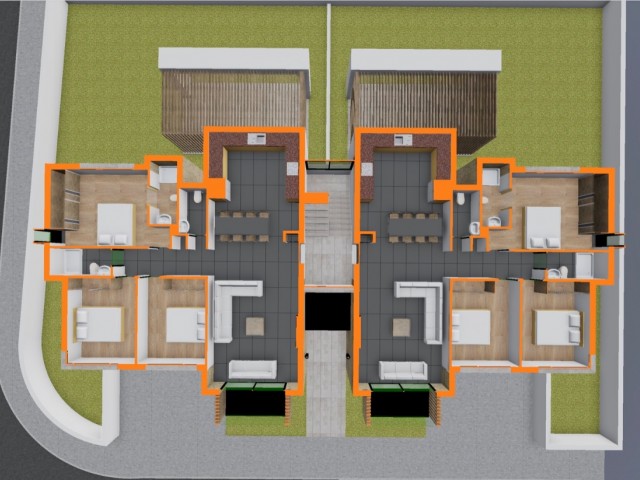 3+1-Wohnung im Erdgeschoss zum Verkauf in einer Vier-Wohnungen-Wohnung im Villenviertel Yenikent