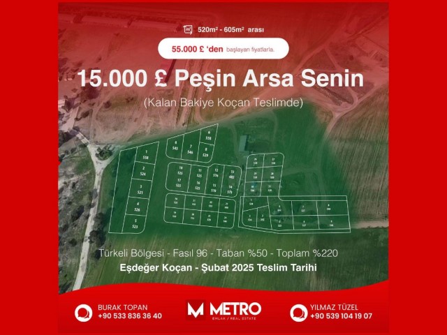 Lefkoşa Türkeli Bölgesinde Parselasyona Başlanmış Arsalar. 15.000£ Peşin Arsa Senin 