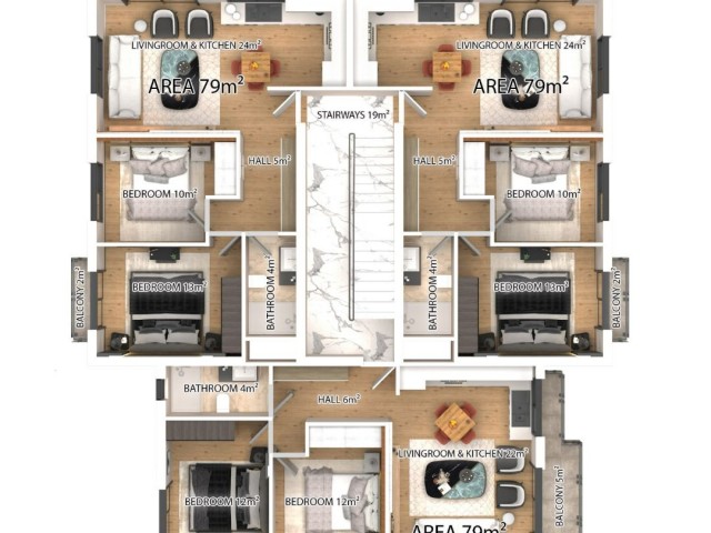 ALSANCAK ATAKARA MARKETE 100 METRE MESAFEDE 110.000 GBP BAŞLAYAN FİYATLARLA SATILIK 2+1 DAİRELER