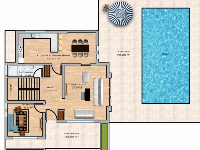 GIRNE EDREMIT , MODERN MIMARI , MUSTAKIL VILLA VE INFINITY HAVUZ , DENIZ VE DAG MANZARALI , 4 YATAK ODALI , 245 M2+ 145 M2 TERAS