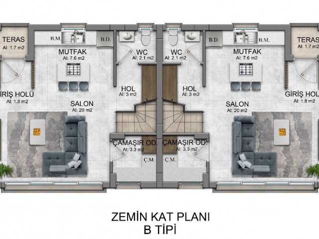 GİRNE, LAPTA - DENİZE 500M MESAFEDE YEPYENİ 2+1 DAİRE PROJESİ!