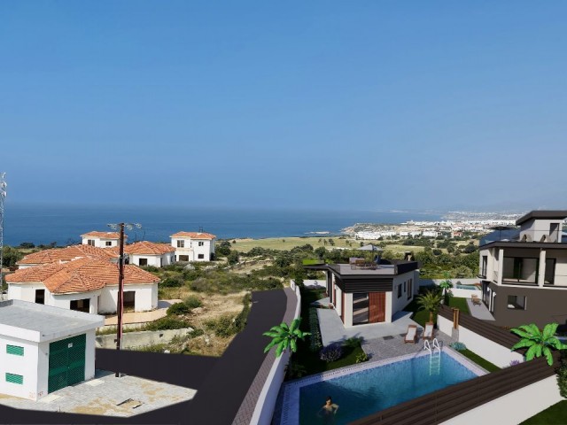 Gelegenheit 4+1 Villen mit privatem Pool, eigenem Bad, Meer- und Bergblick, nur wenige Gehminuten vom Strand in Girne Esentepe entfernt