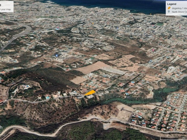 Girne Doğanköy با نمای دریا 1 Decare زمین برای فروش با جاده در دو طرف