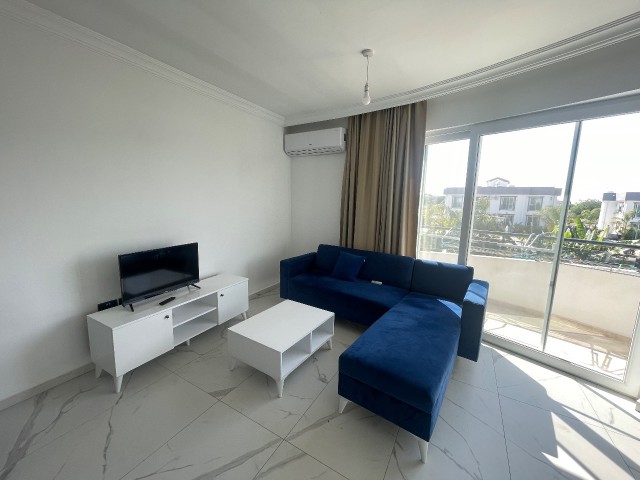 Fully Furnished, Secure, 1+1 Opportunity Flat with Terrace and Pool View for Sale in Atoll Park Site