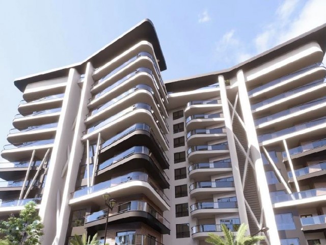 1+1 NEW LUXURY FLATS WITH SEA VIEW FOR SALE IN İSKELE LONG BEACH, WALKING DISTANCE TO THE SEA