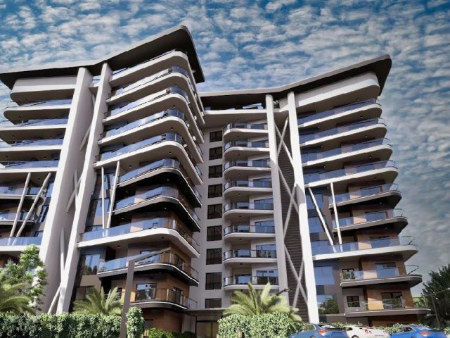 1+1 NEW LUXURY FLATS WITH SEA VIEW FOR SALE IN İSKELE LONG BEACH, WALKING DISTANCE TO THE SEA