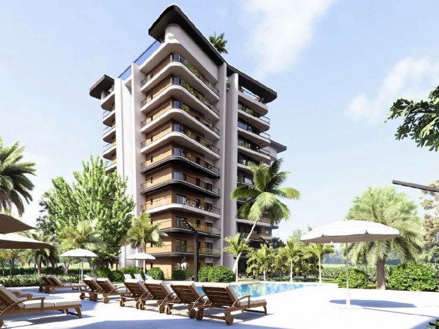 1+1 NEW LUXURY FLATS WITH SEA VIEW FOR SALE IN İSKELE LONG BEACH, WALKING DISTANCE TO THE SEA