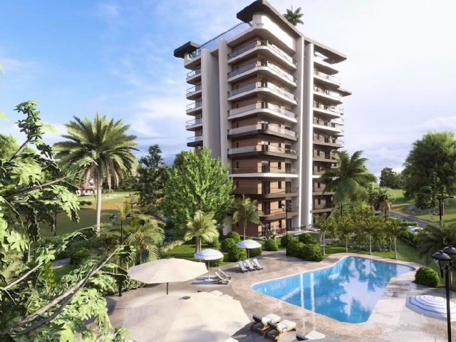 1+1 NEW LUXURY FLATS WITH SEA VIEW FOR SALE IN İSKELE LONG BEACH, WALKING DISTANCE TO THE SEA