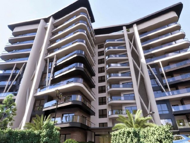 1+1 NEW LUXURY FLATS WITH SEA VIEW FOR SALE IN İSKELE LONG BEACH, WALKING DISTANCE TO THE SEA