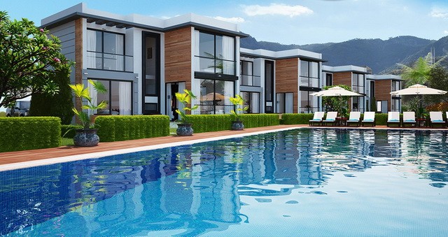 Villas for sale in Alsancak with 3 bedrooms + shared swimming pool + built with high quality materials + modern design + payment plan ** 