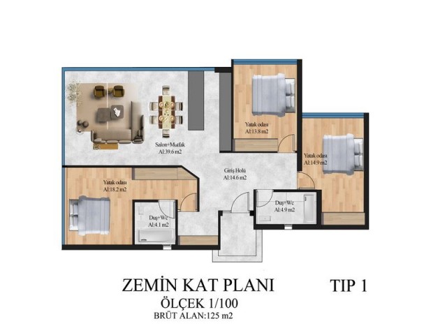 Esentepe'de Modern 3+1 Bungalow + Ortak yüzme havuzu + Tenis kortu + Esrarengiz dağ ve deniz manzarası ref 1821a-3