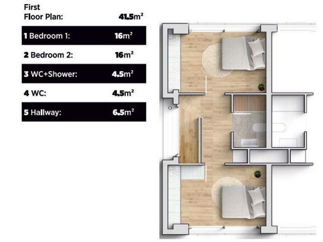 2+1 Evler + Ortak yüzme havuzu + merkezi ısıtma ve soğutma sistemi + ödeme planlı ref 1771c-1