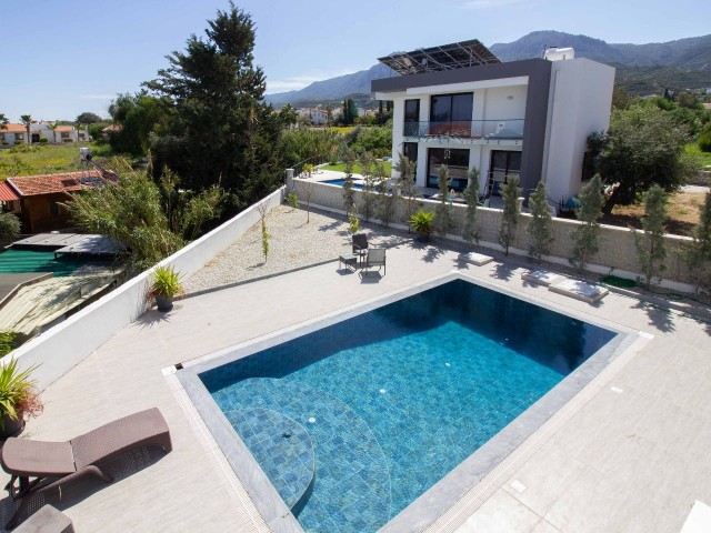 3+1 Luxury Villa With Mountain and Sea View and Private Pool For Sale In Alsancak