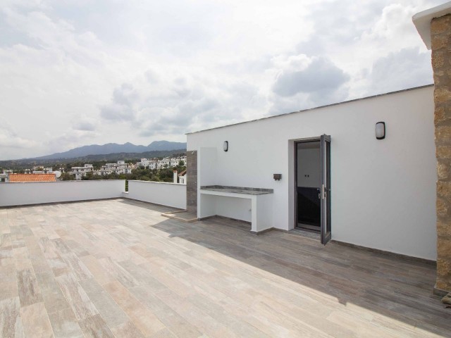 Luxury 3+1 Villa In Esentepe With Mountain and Sea View With Fireplace Private Roof Terrace and Pool Ready To Move In